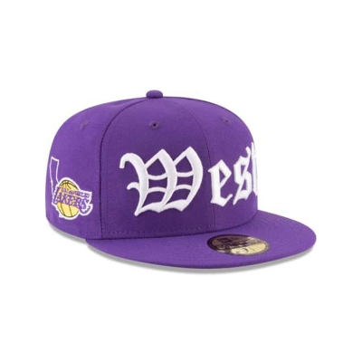 Purple Los Angeles Lakers Hat - New Era NBA League Script 59FIFTY Fitted Caps USA3142675